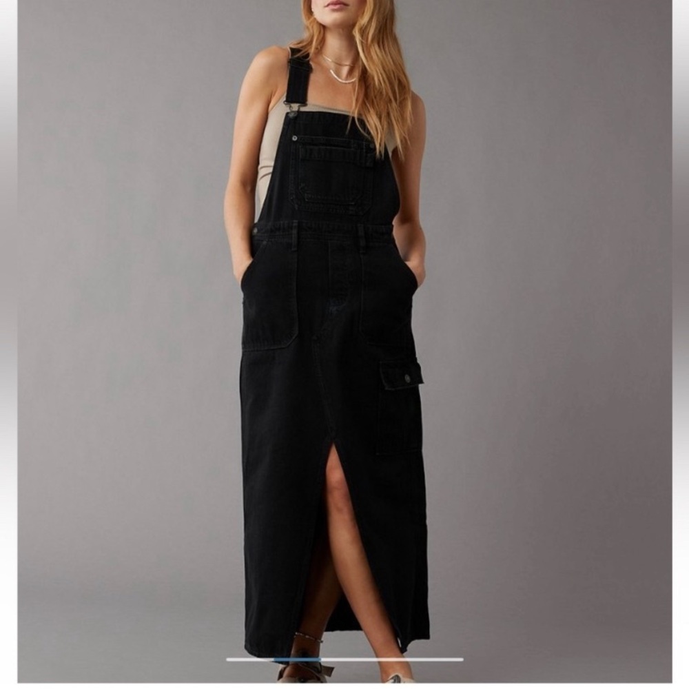 American Eagle Outfitters Black Denim Maxi Overall Dress